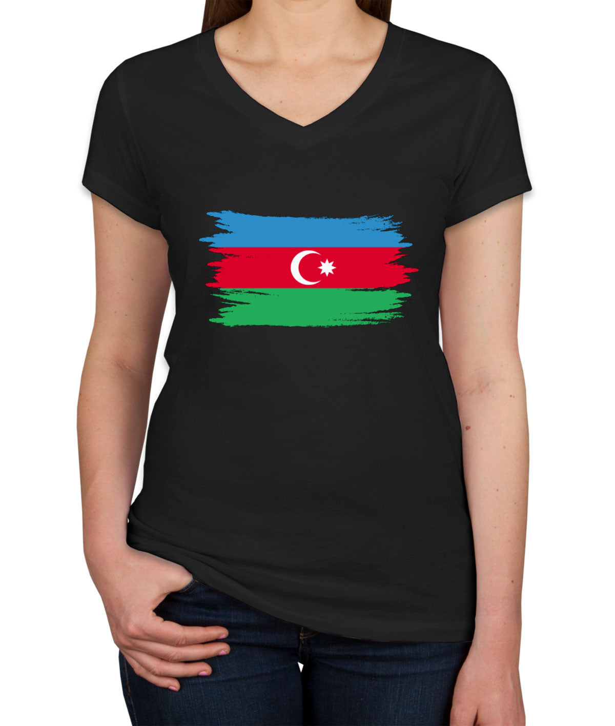 Azerbaijan Flag Women's V Neck T-shirt