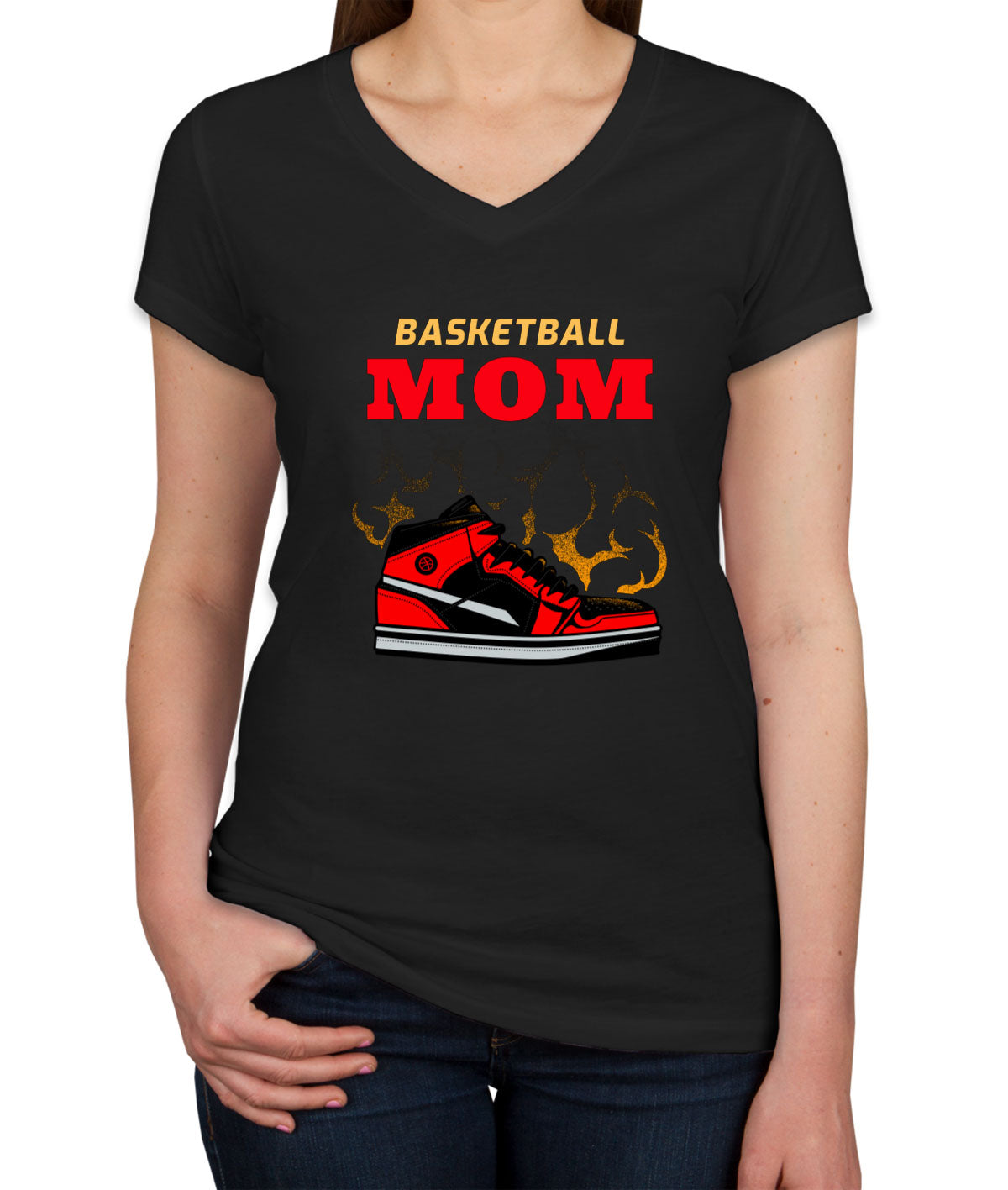 Basketball Mom Basketball Sneakers Women's V Neck T-shirt