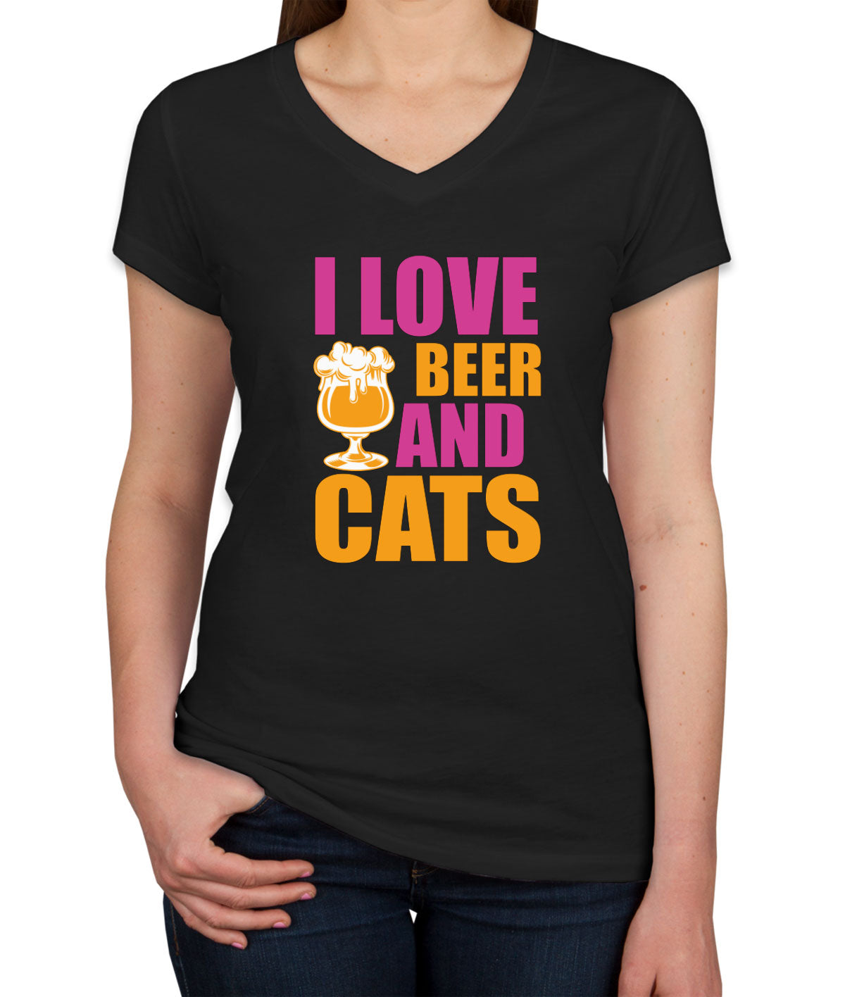 I Love Beer And Cats Women's V Neck T-shirt