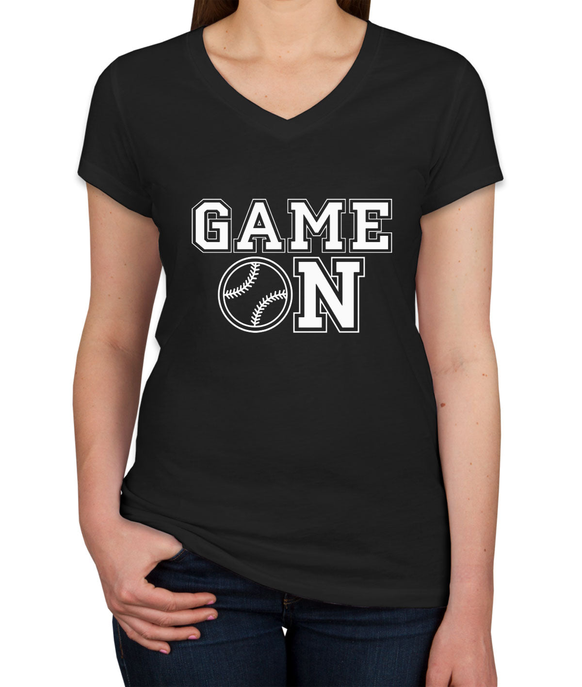 Baseball Game On Women's V Neck T-shirt