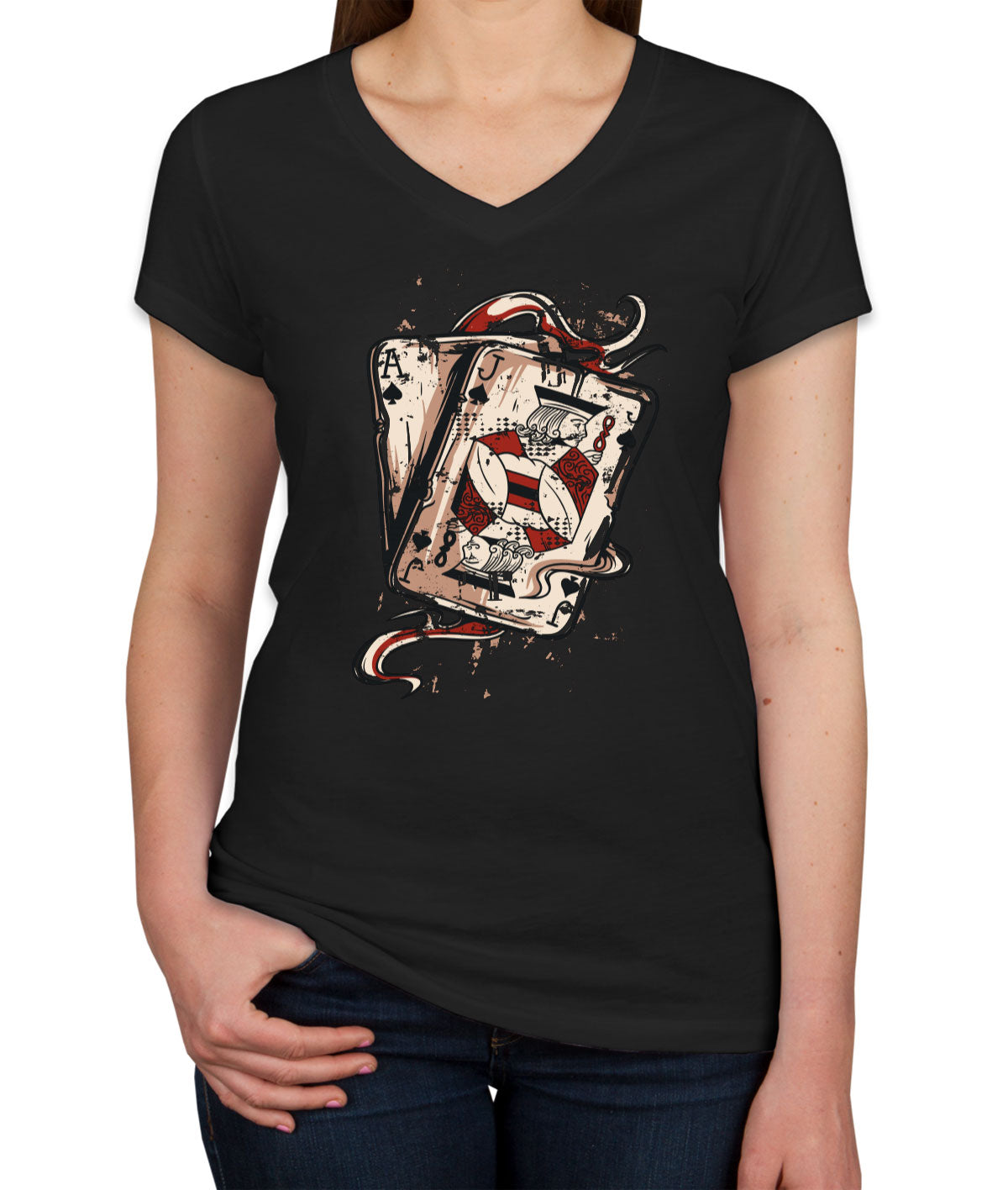 Blackjack Playing Cards Women's V Neck T-shirt