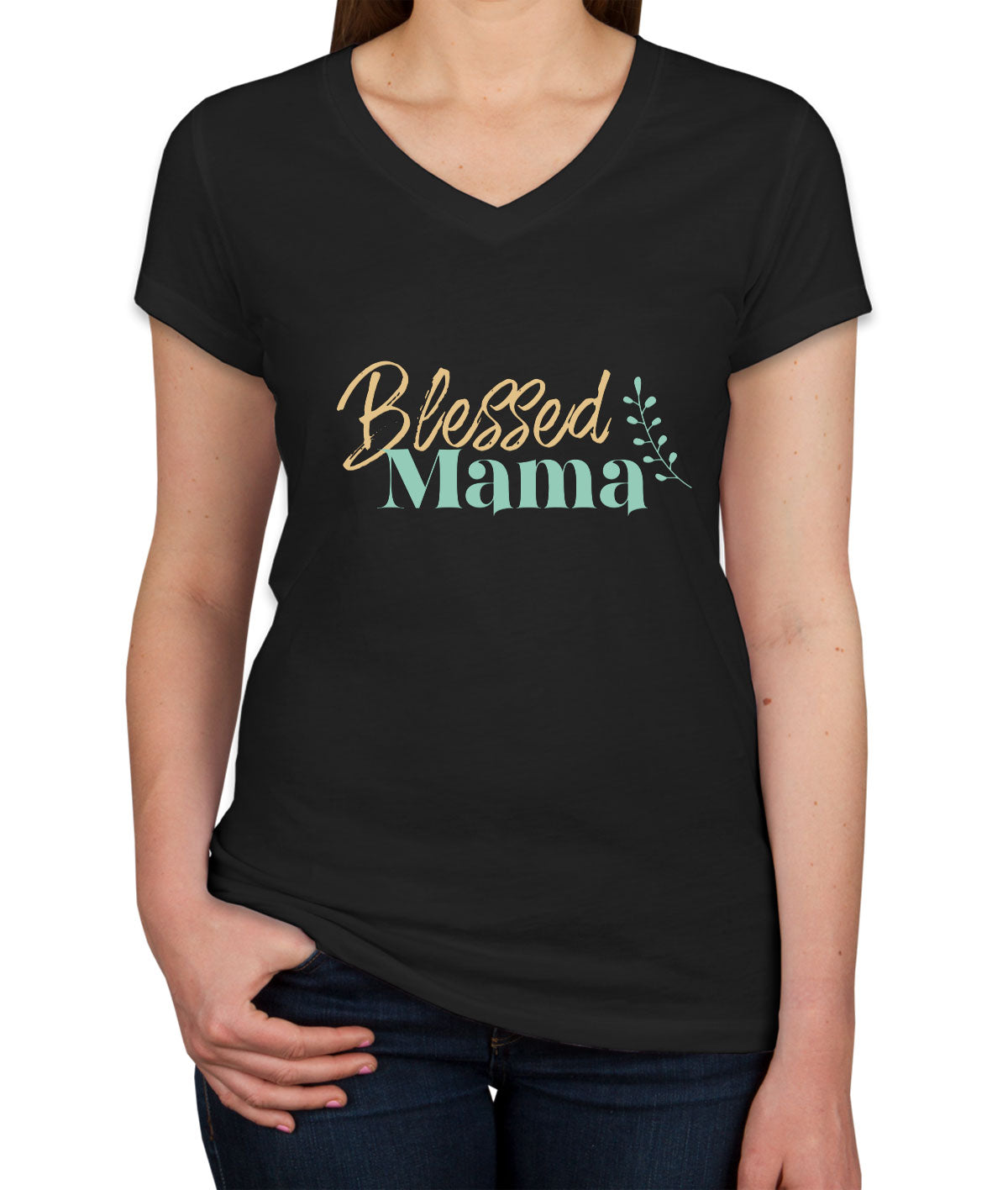 Blessed Mama Women's V Neck T-shirt