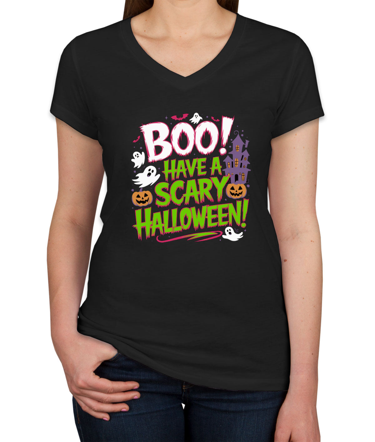 Boo Have A Scary Halloween Women's V Neck T-shirt