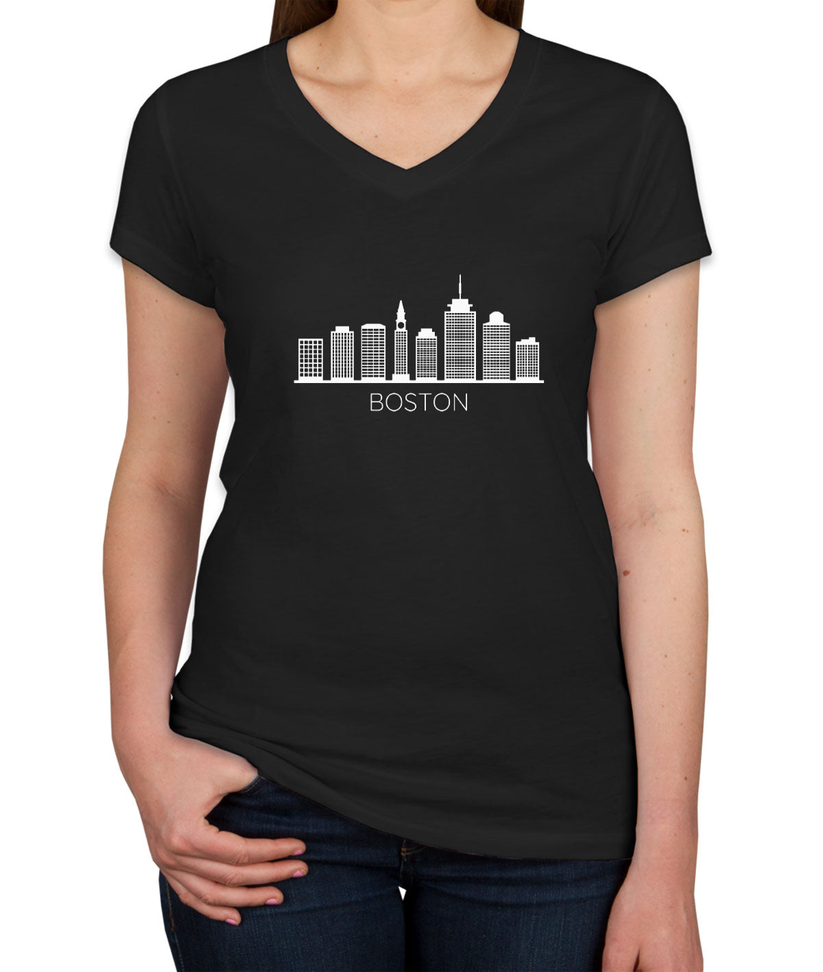 Boston Skyline Women's V Neck T-shirt