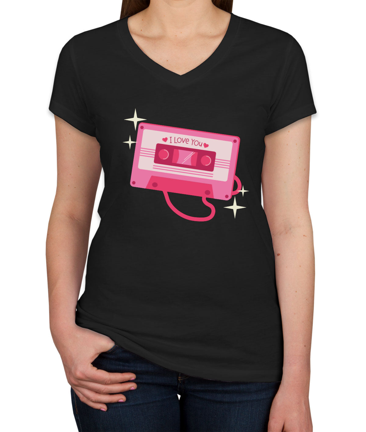 Casette Tape I Love You Valentine's Day Women's V Neck T-shirt