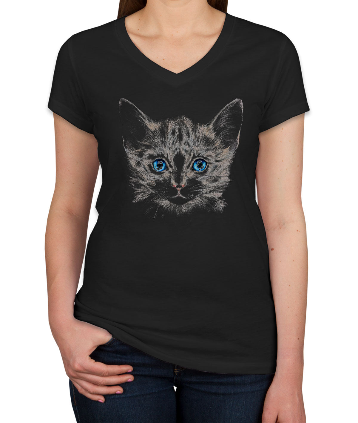 Cute Cat Face  Women's V Neck T-shirt