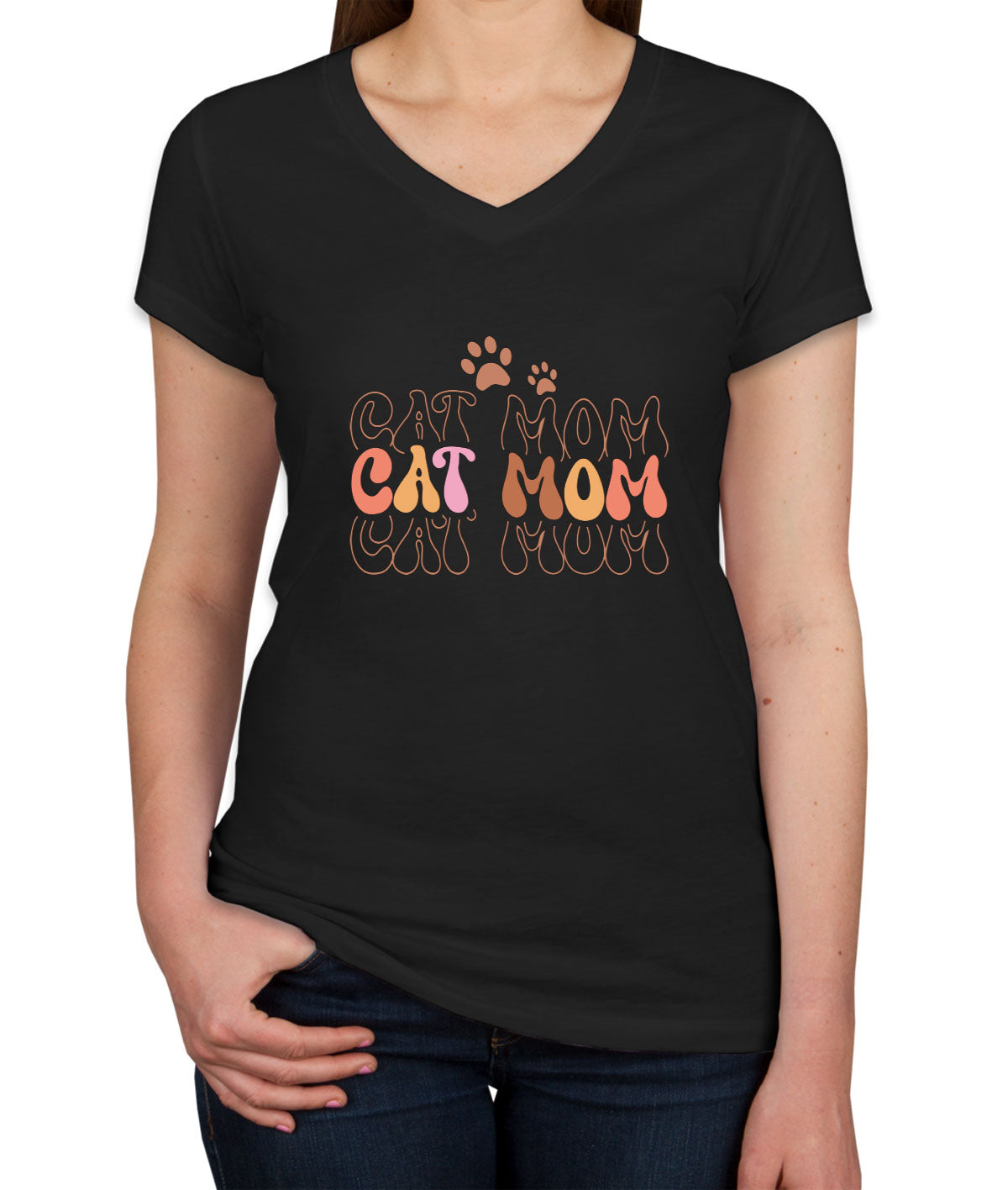 Cat Mom Text Women's V Neck T-shirt