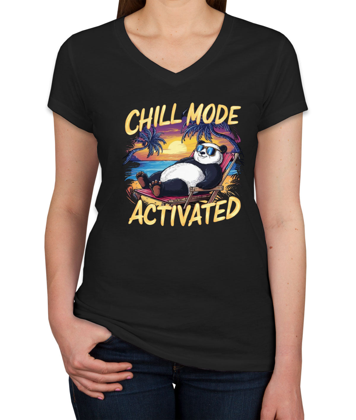 Chill Mode Activated Panda Women's V Neck T-shirt