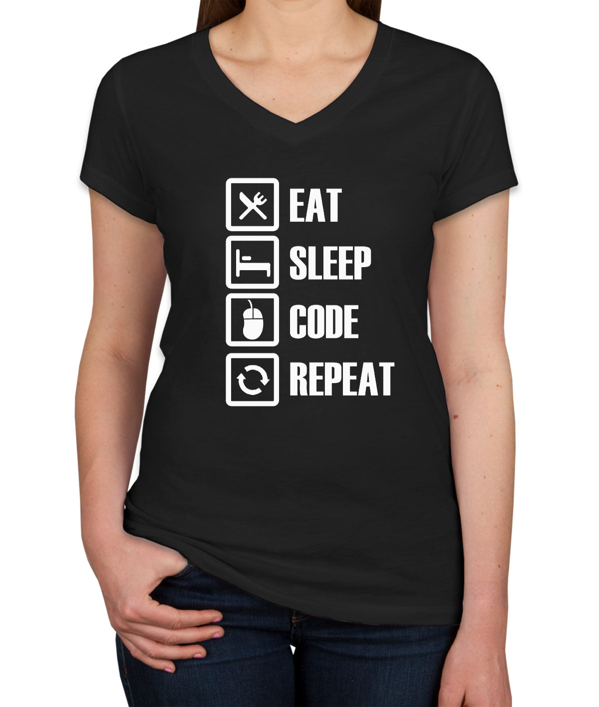 Eat Sleep Code Repeat Coding Women's V Neck T-shirt