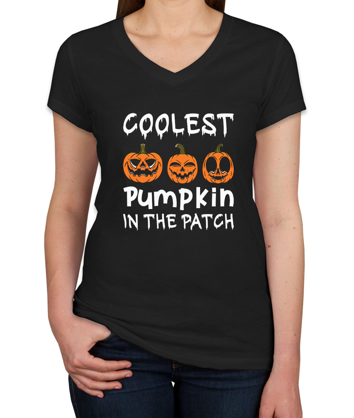 Coolest Pumpkin In The Pitch Halloween Women's V Neck T-shirt