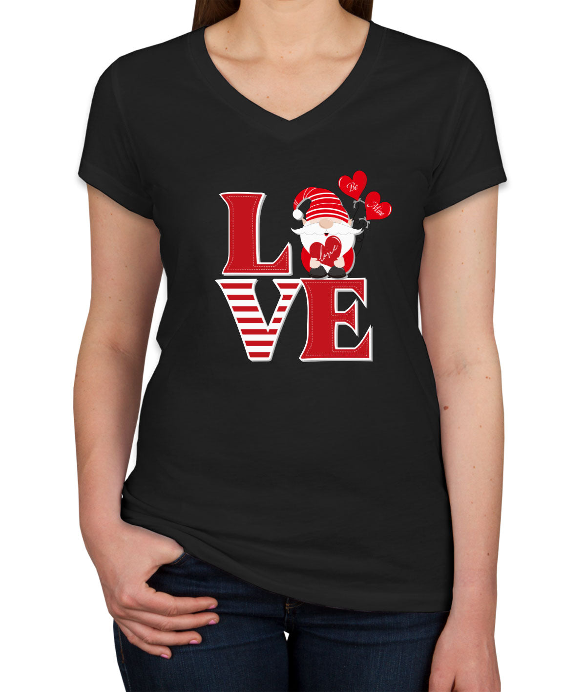 Cute Gnome Valentine's Day Women's V Neck T-shirt