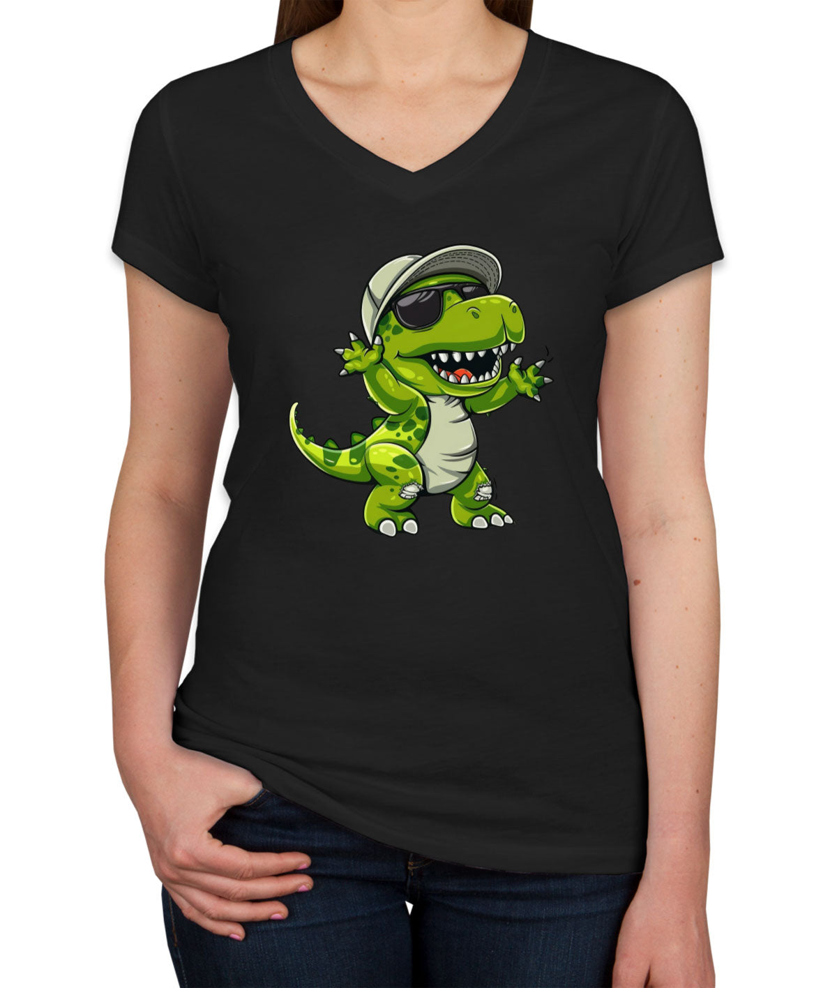 Dabbing Dinosaur Women's V Neck T-shirt