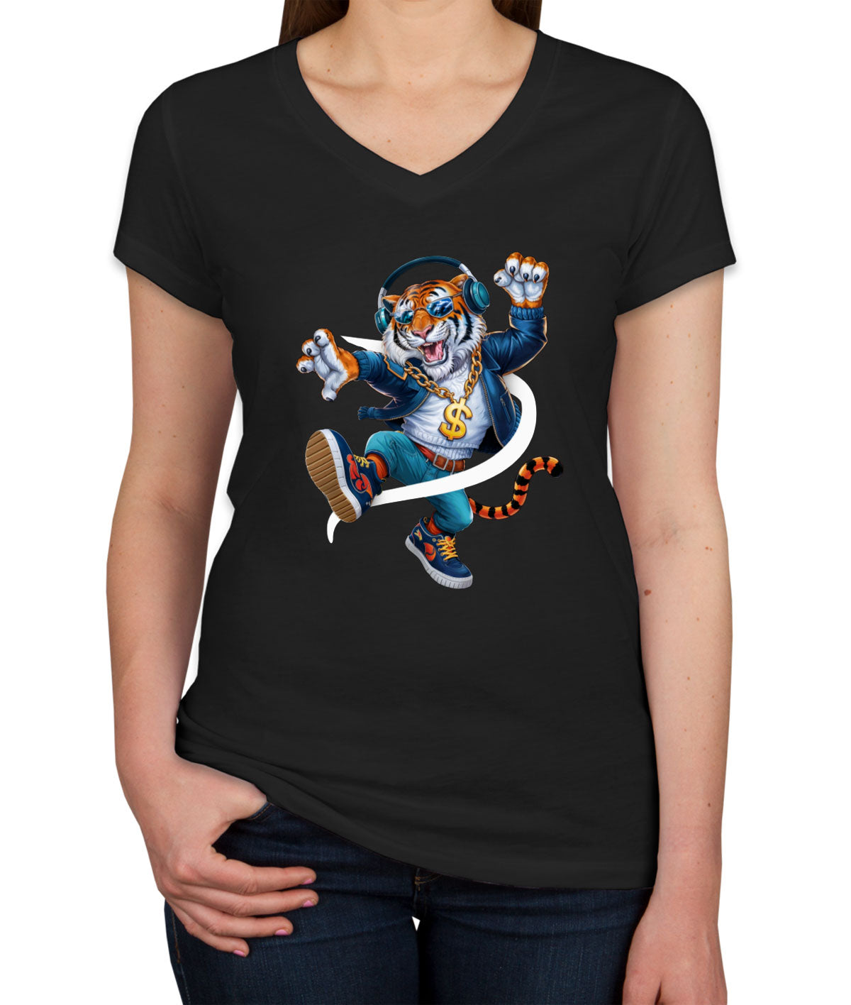 Dancing Tiger Women's V Neck T-shirt