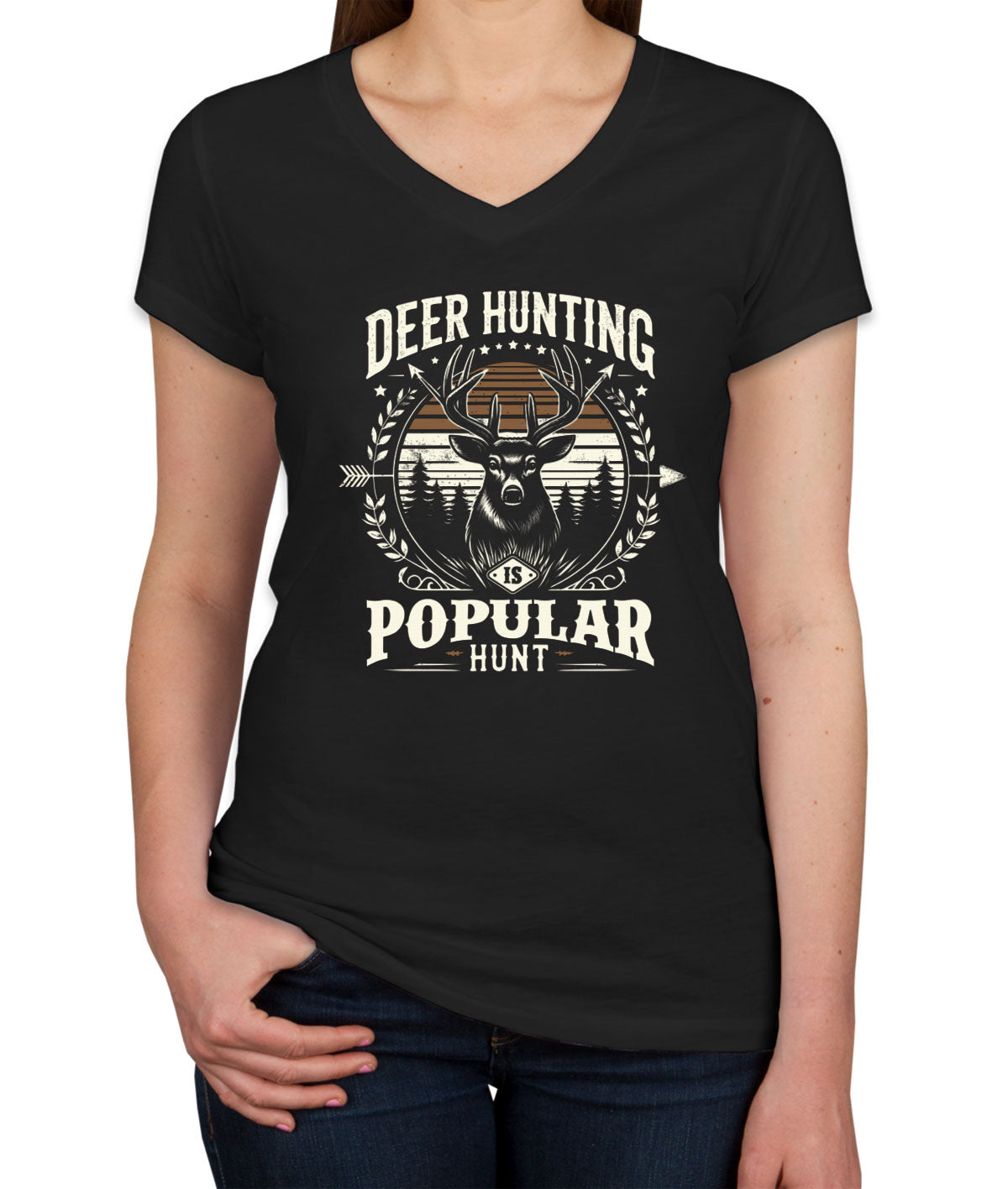 Deer Hunting Is Popular Hunt Women's V Neck T-shirt