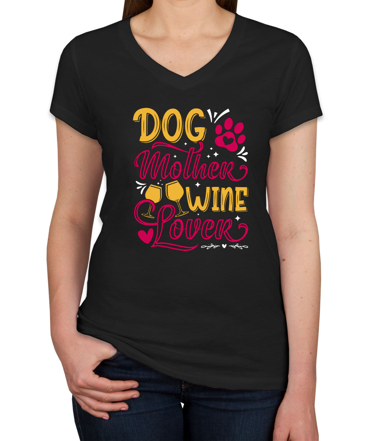 Dog Mother Wine Lover Women's V Neck T-shirt