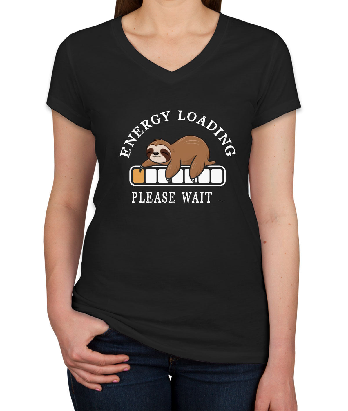 Energy Loading Please Wait Sloth Women's V Neck T-shirt