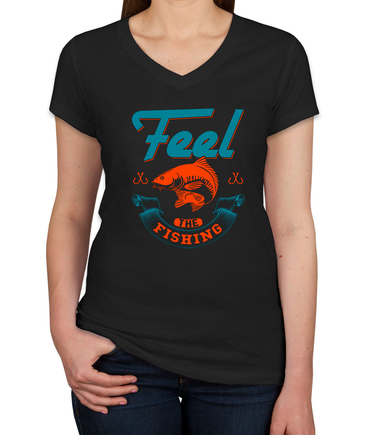 Feel The Fishing Women's V Neck T-shirt