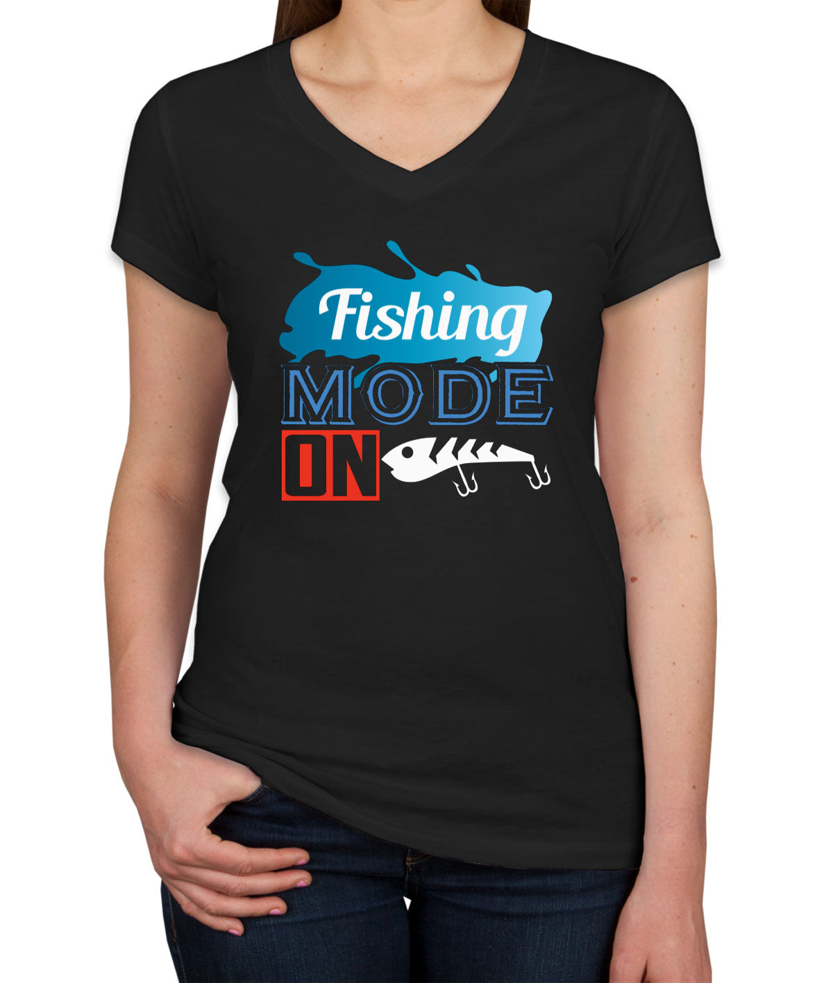 Fishing Mode On Women's V Neck T-shirt