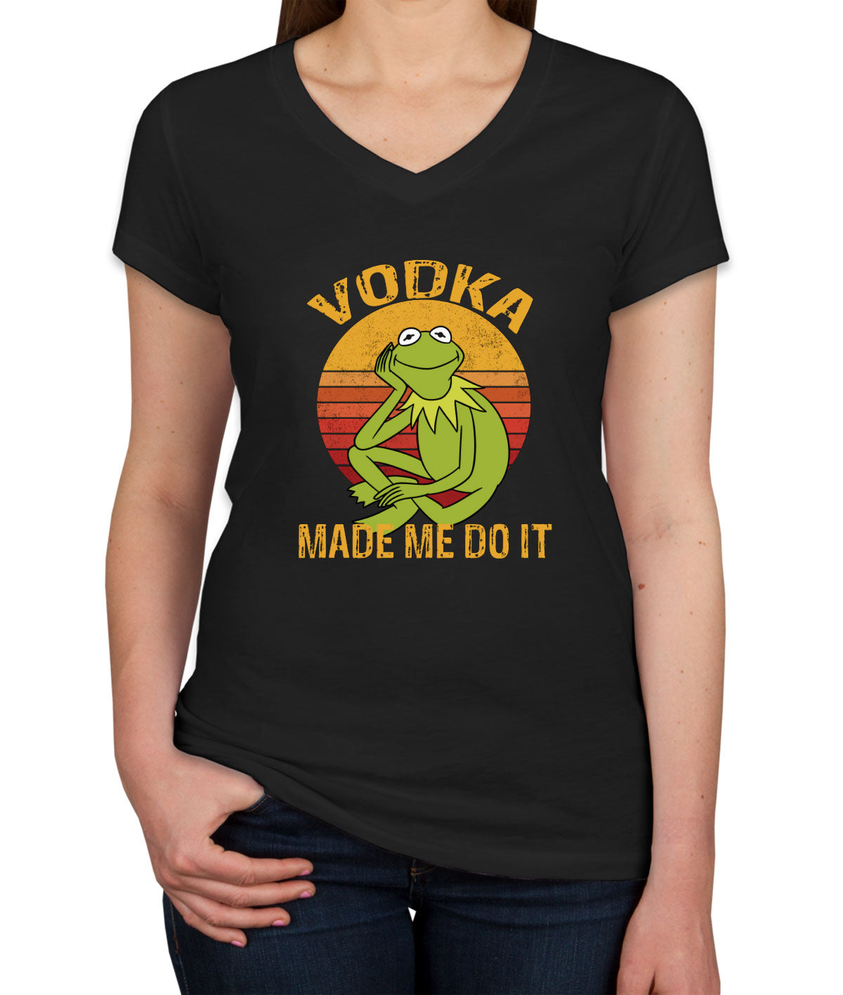 Vodka Made Me Do It Frog Meme Women's V Neck T-shirt