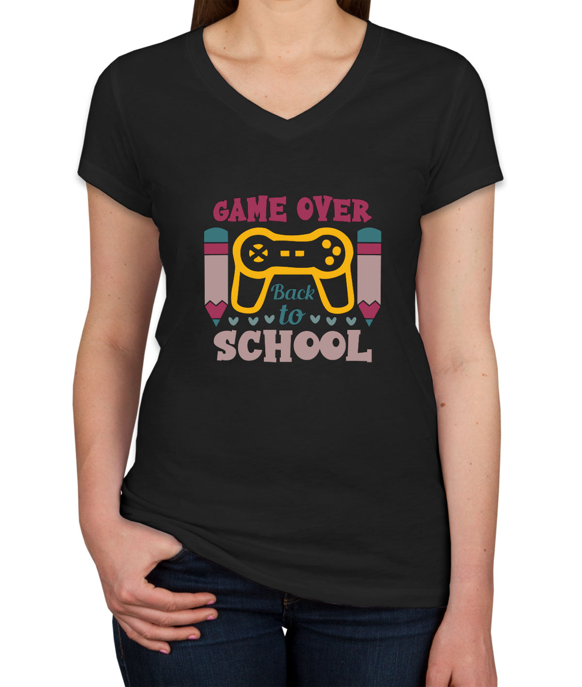 Game Over Back To School Women's V Neck T-shirt