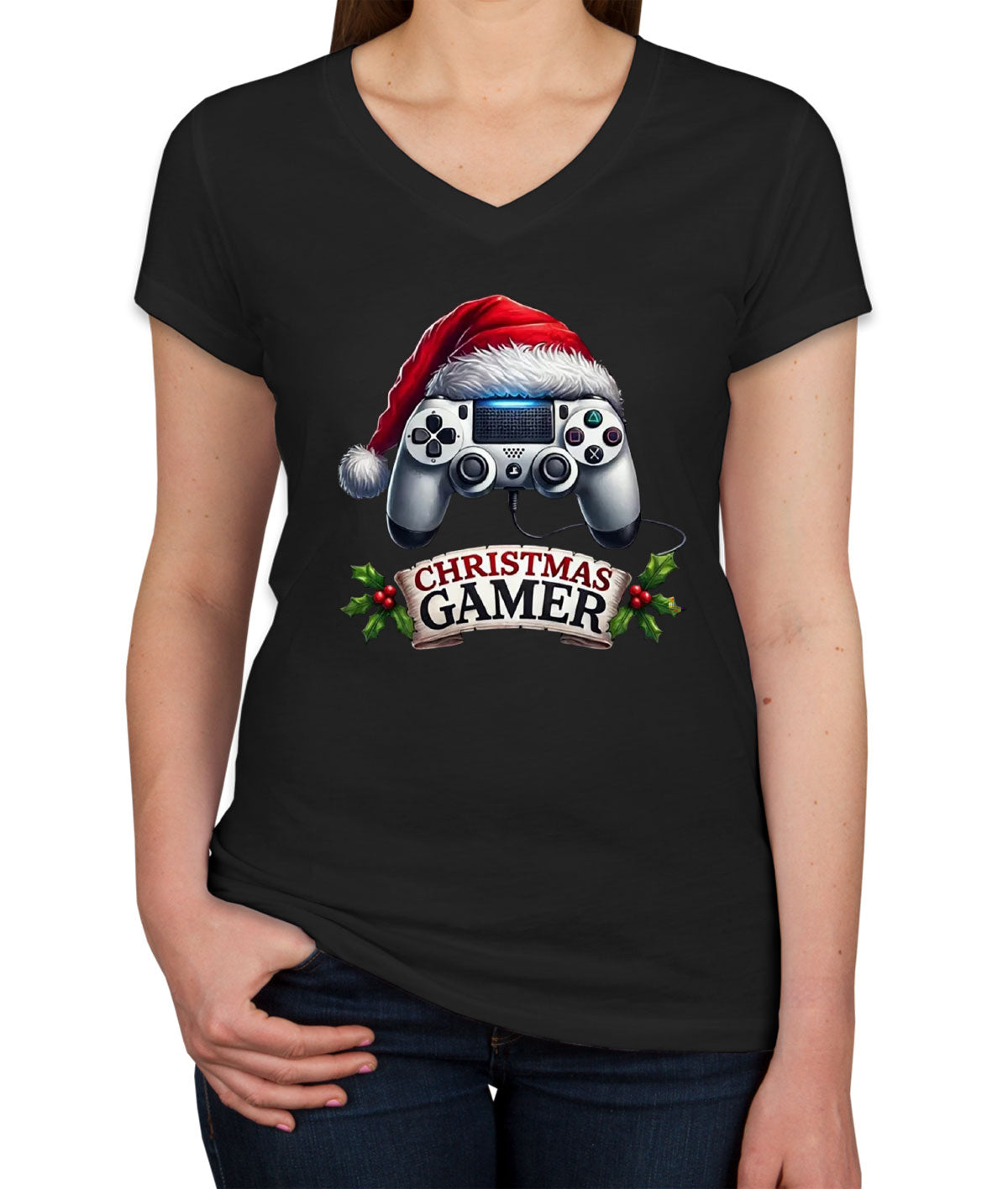 Christmas Gamer Women's V Neck T-shirt