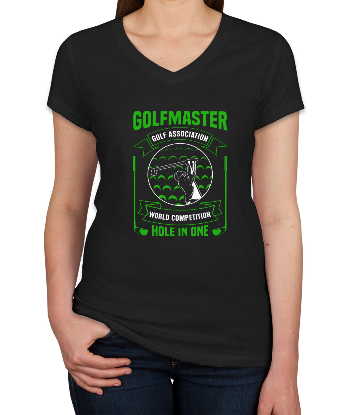 Golf Master Golf Association World Competition Hole In One Women's V Neck T-shirt