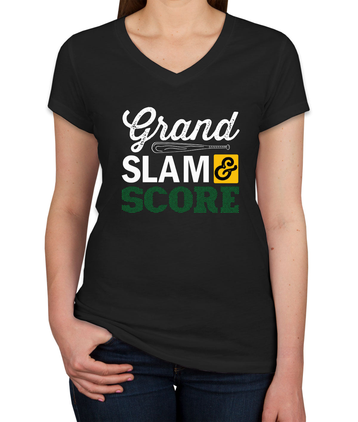 Grand Slam And Score Baseball Bat Women's V Neck T-shirt