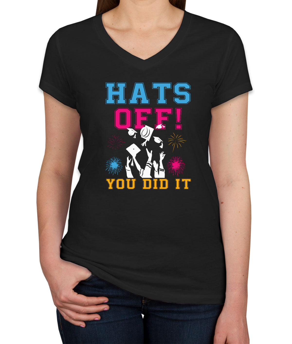 Hats Off You Did It Graduation Women's V Neck T-shirt