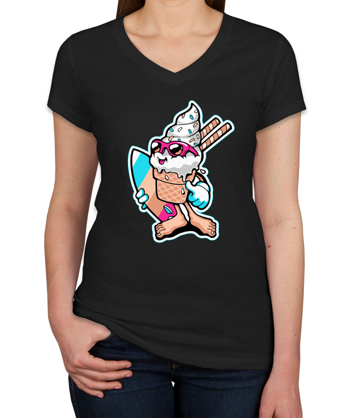 Ice Cream Surfer Women's V Neck T-shirt