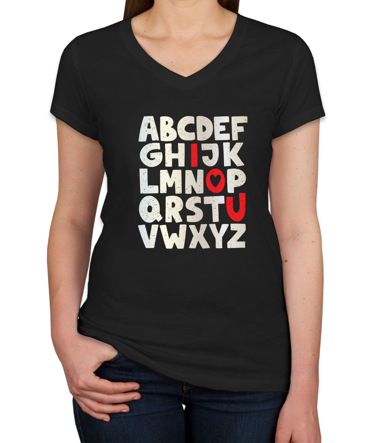 Alphabet I Love You Valentine's Day Women's V Neck T-shirt