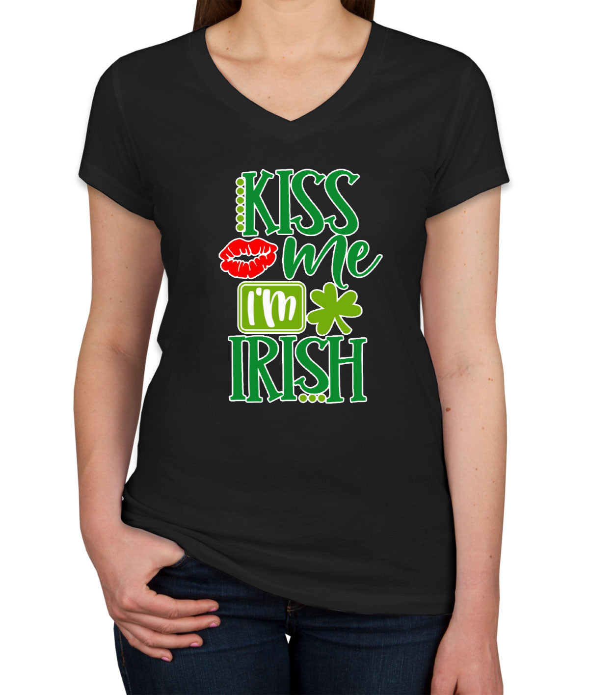 Kiss Me I'm Irish St. Patrick's Day Women's V Neck T-shirt