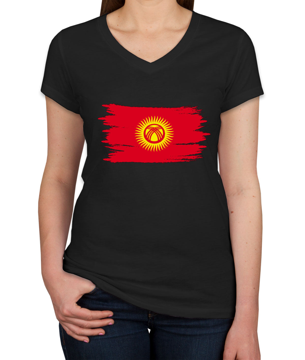 Kyrgyzstan Flag Women's V Neck T-shirt