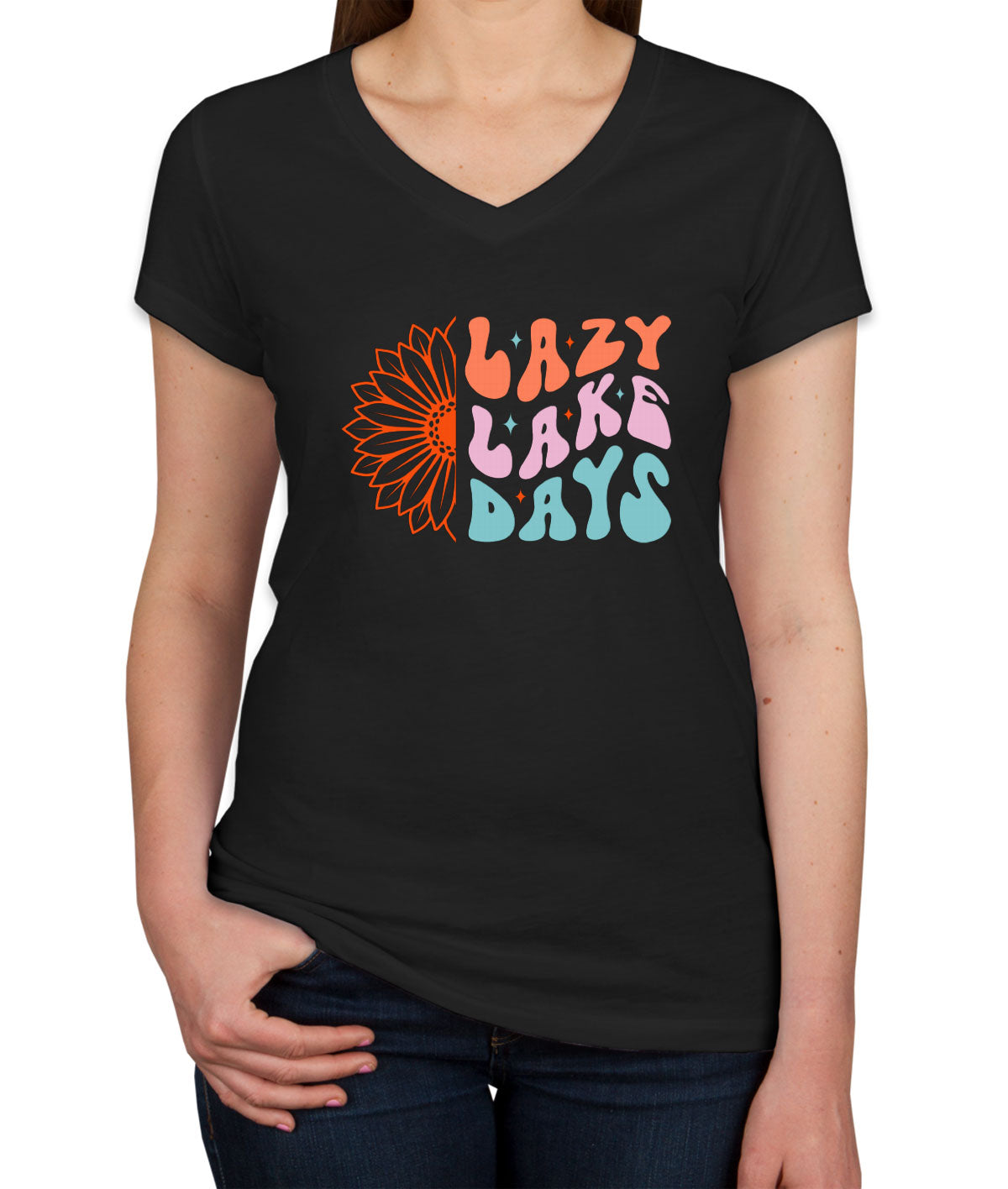 Lazy Lake Days Women's V Neck T-shirt