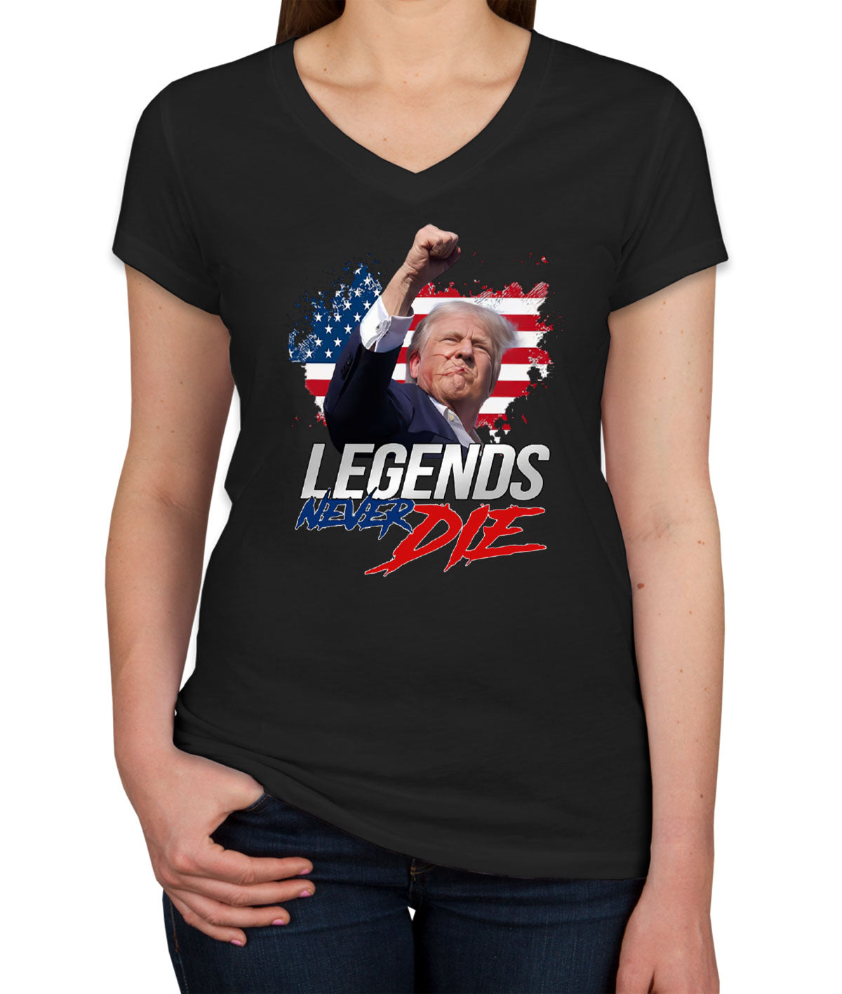 Legends Never Die Trump Women's V Neck T-shirt