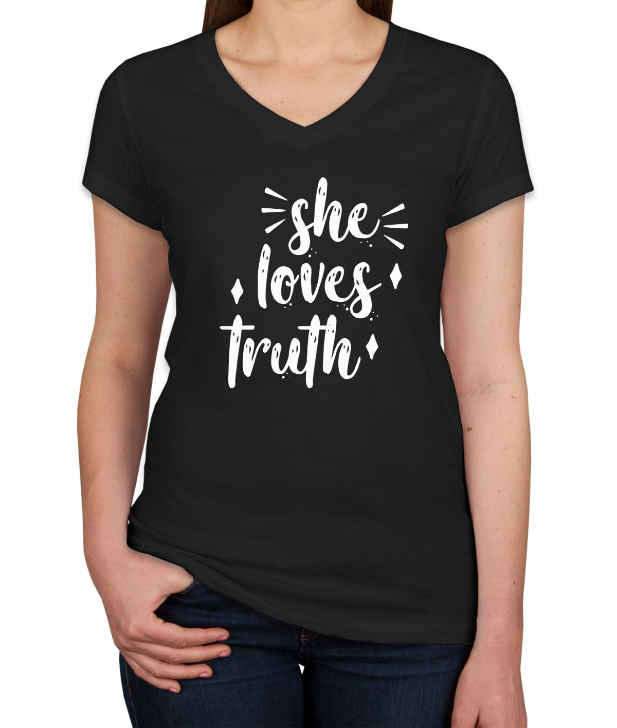 She Loves Truth Valentine's Day Women's V Neck T-shirt