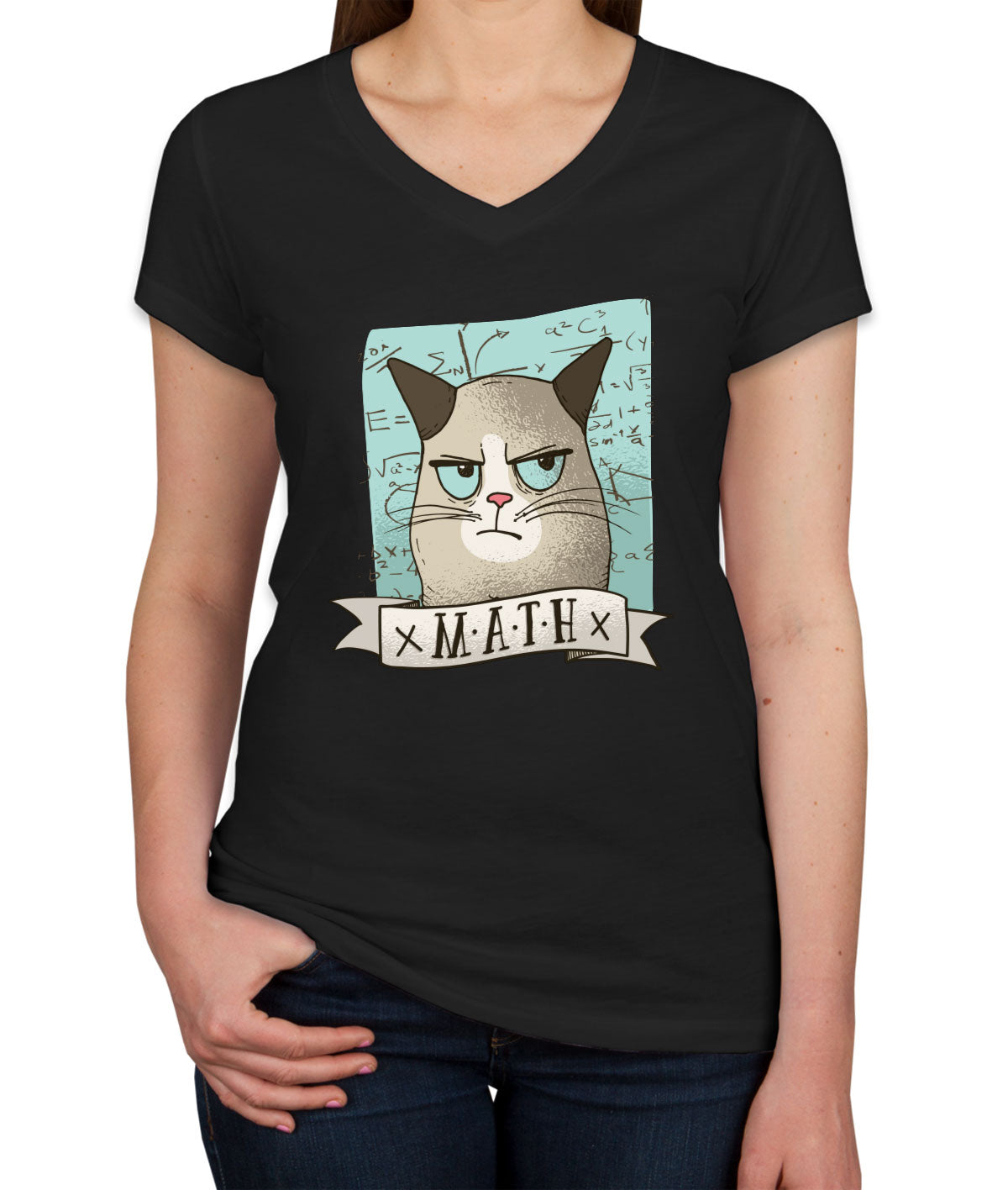 Math Cat Women's V Neck T-shirt