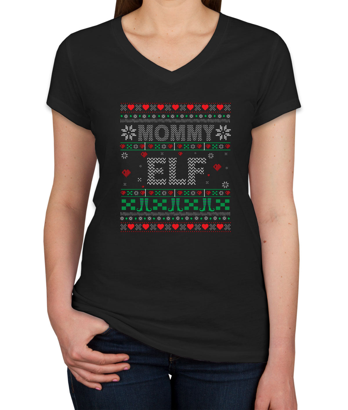 Mommy Elf Women's V Neck T-shirt