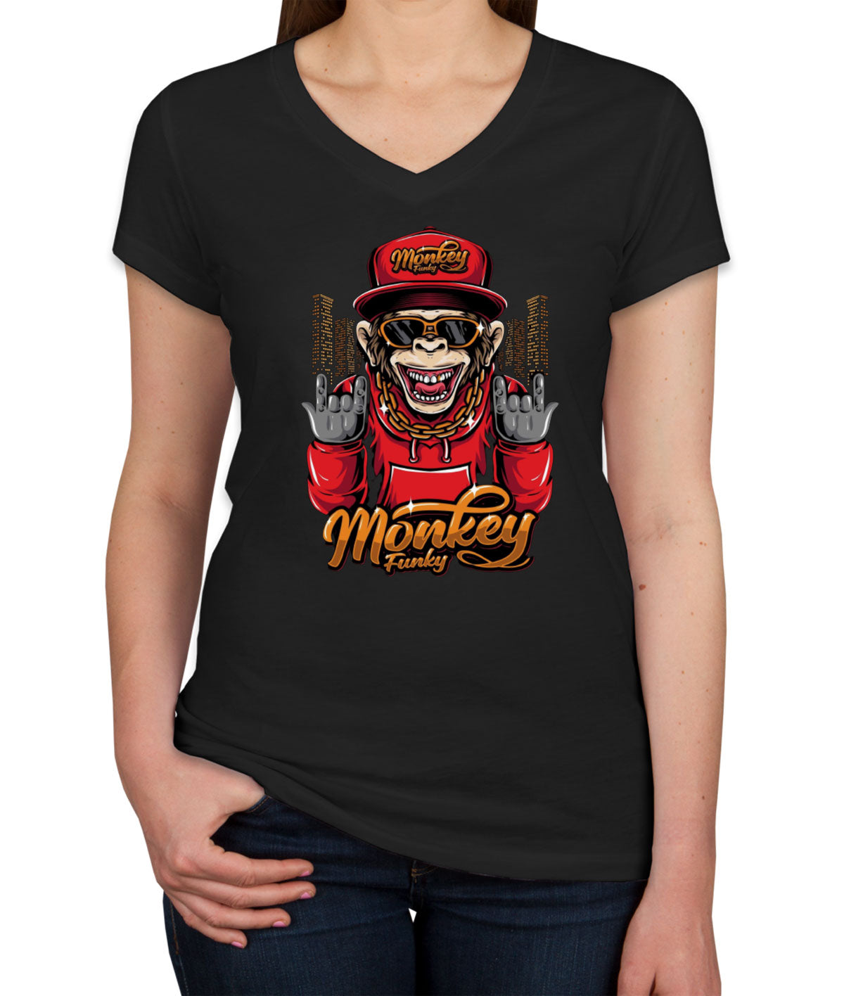 Monkey Funky Women's V Neck T-shirt