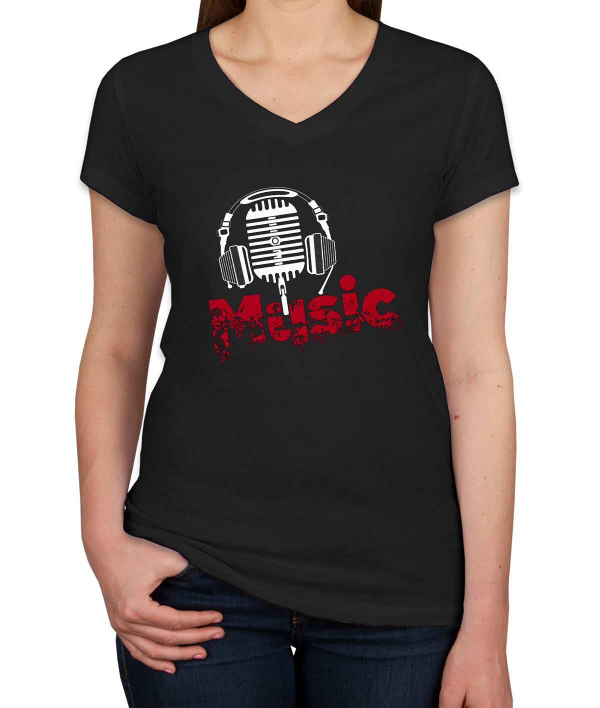 Music And Headphone Women's V Neck T-shirt