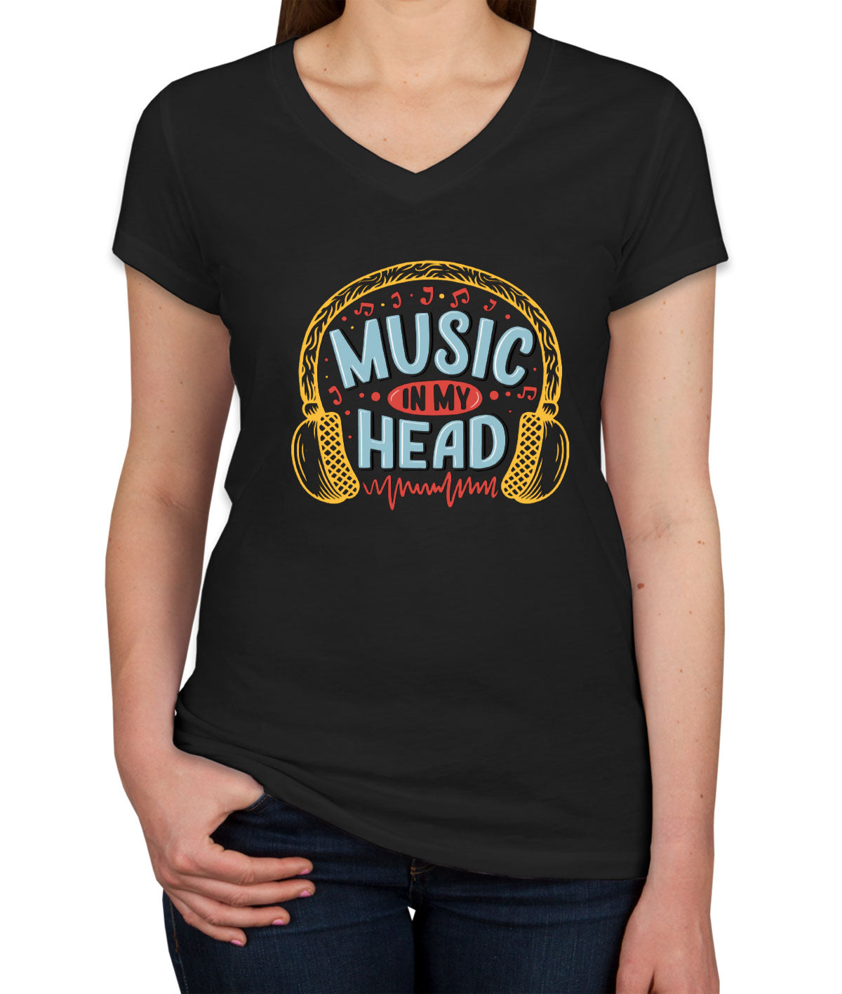 Music In My Head Women's V Neck T-shirt