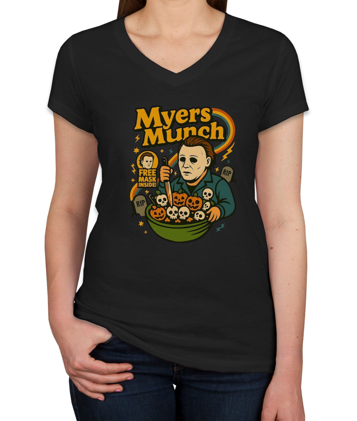 Myers Munch Halloween Women's V Neck T-shirt