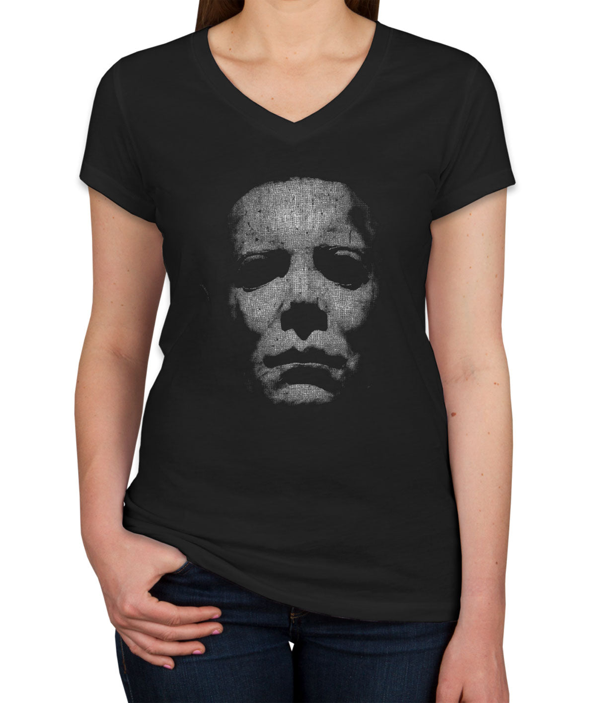 Myers Face Halloween Women's V Neck T-shirt