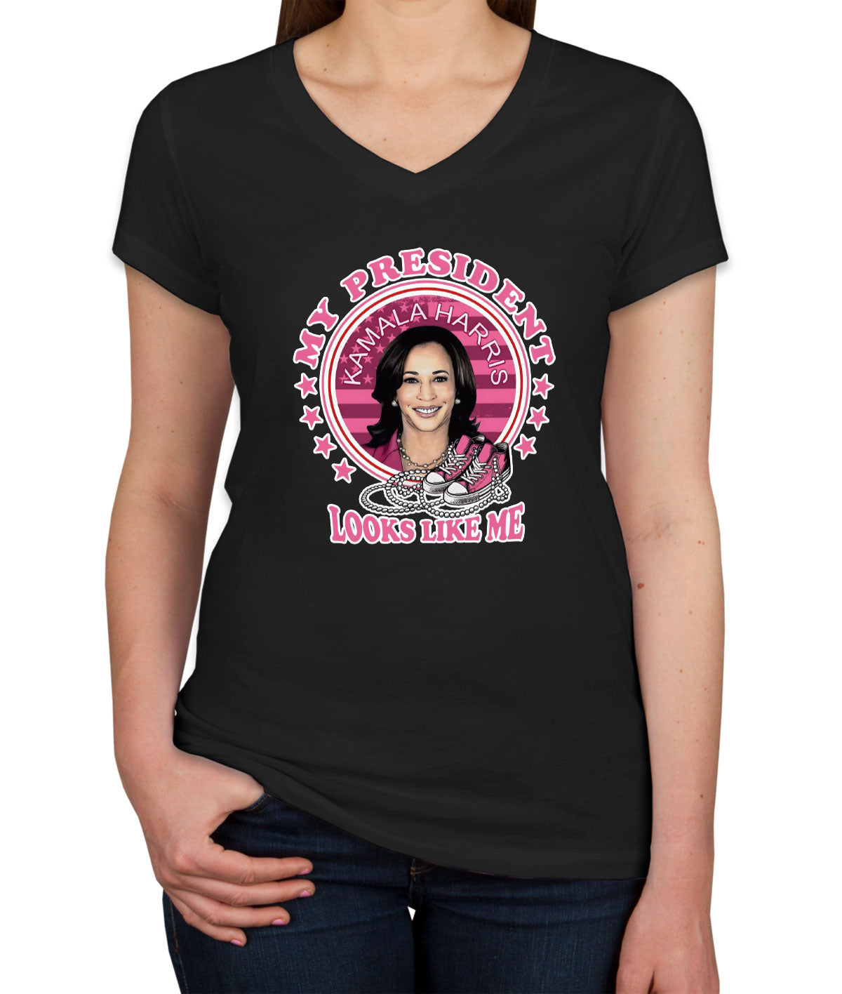 My President Looks Like Me Kamala Harris Presidential Election Women's V Neck T-shirt