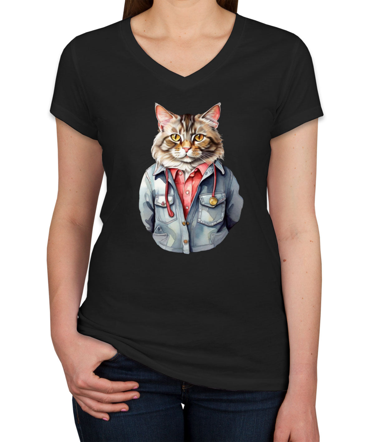 Cool Orange Cat Women's V Neck T-shirt