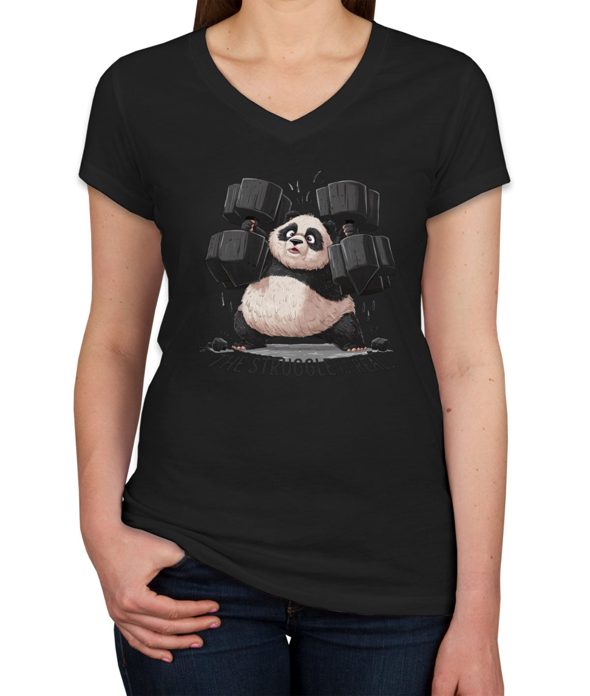 The Struggle Is Real Panda Women's V Neck T-shirt