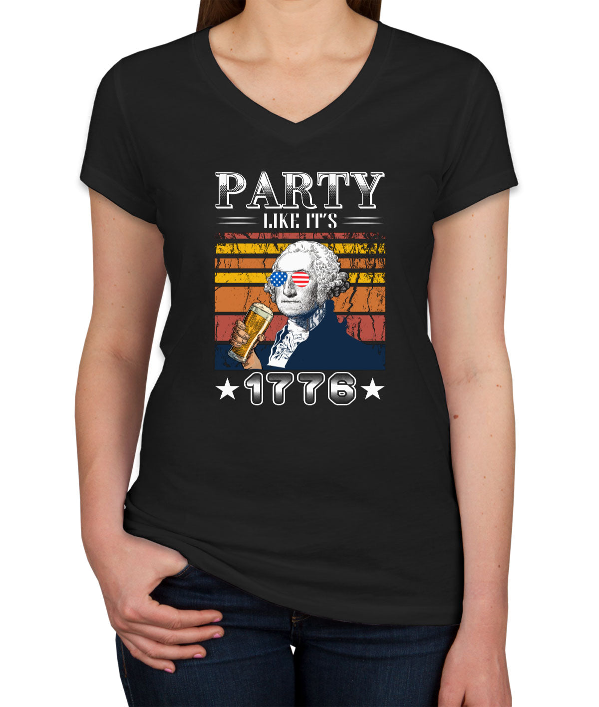 Party Like It's 1776 Benjamin Franklin Women's V Neck T-shirt