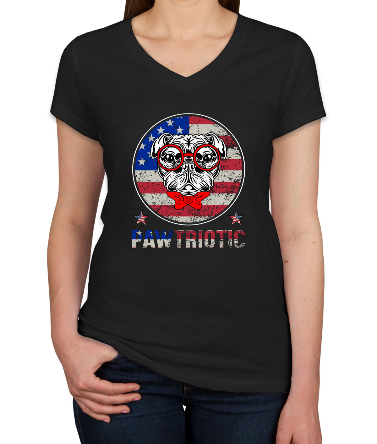 Bulldog Pawtriotic Patriotic Women's V Neck T-shirt