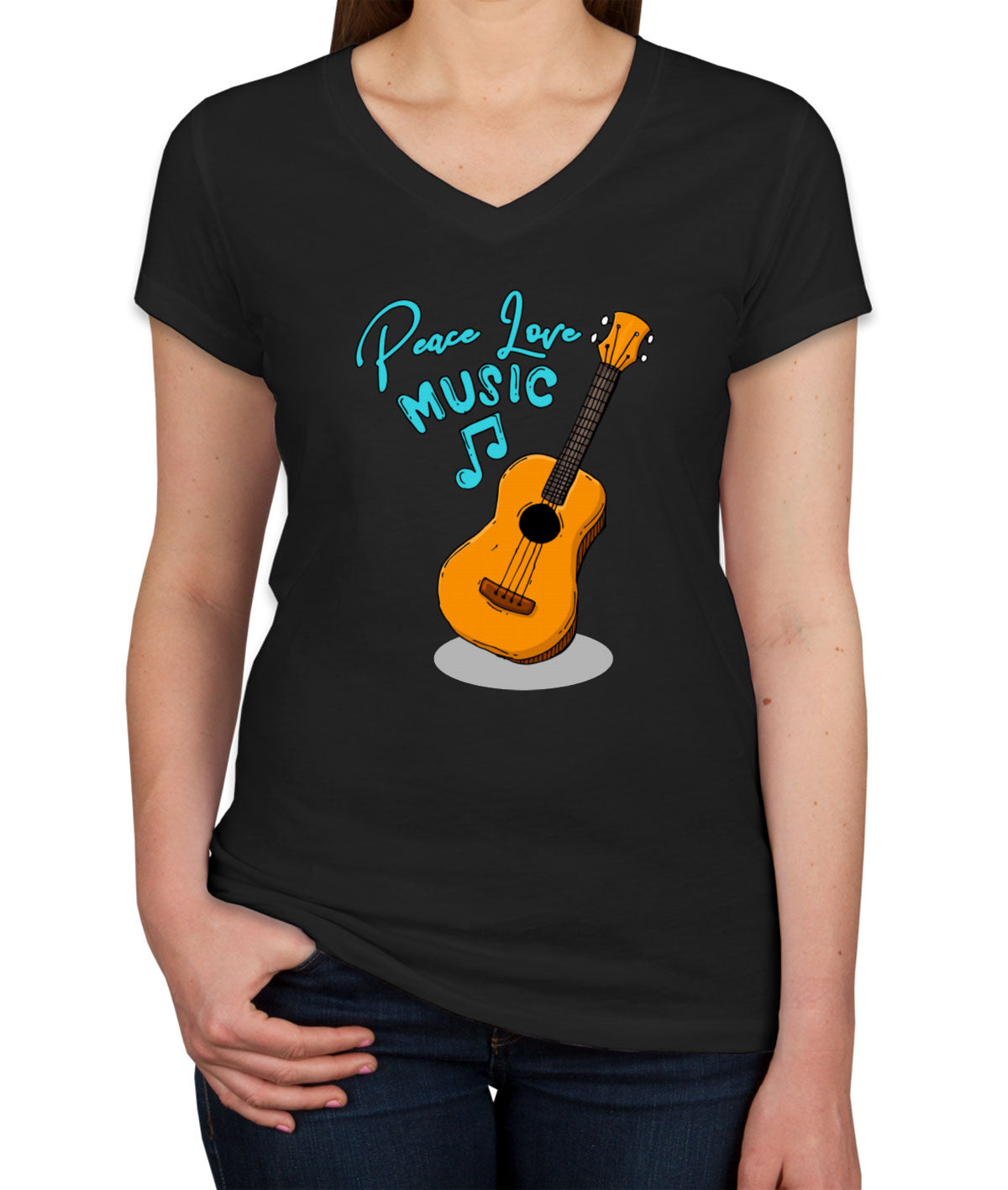 Peace Love Music Women's V Neck T-shirt