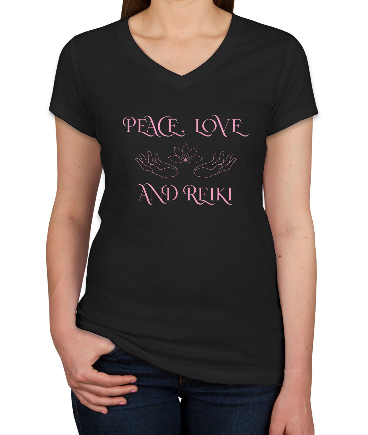 Peace Love And Reiki Women's V Neck T-shirt