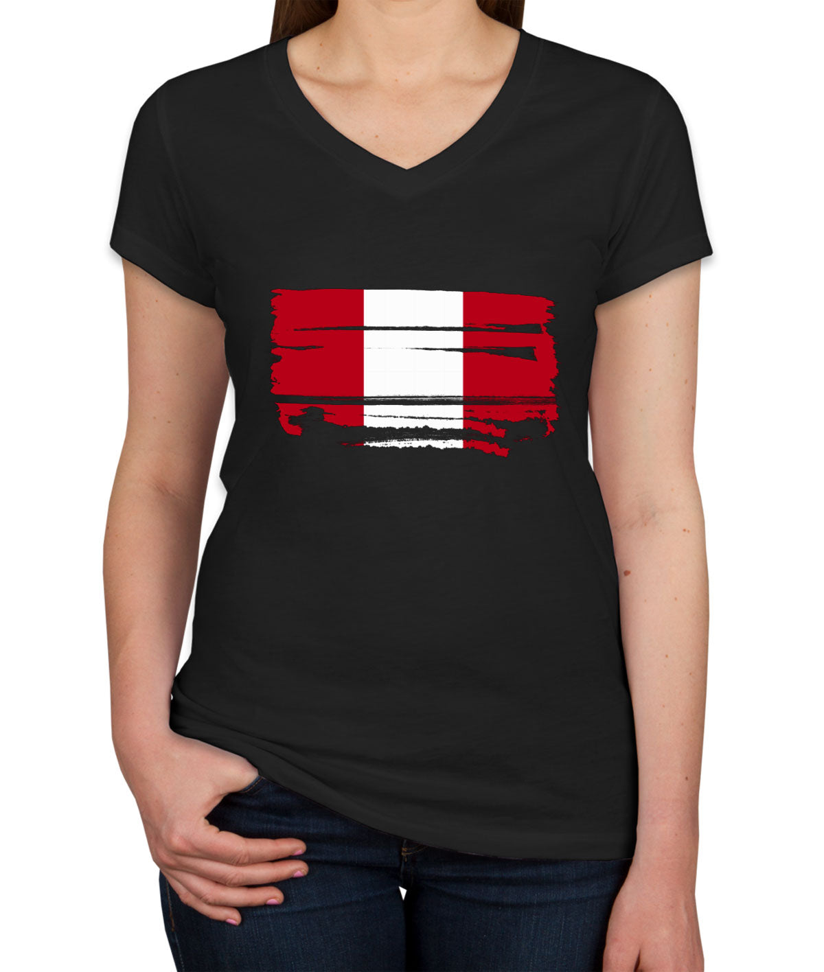 Peru Flag Women's V Neck T-shirt